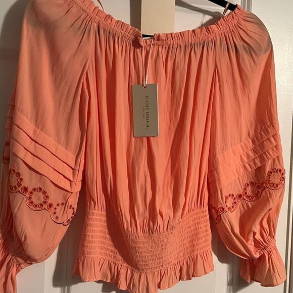 NWT Ramy Brook Clara Peach off the Shoulder Shirt with Beading Detail MSRP $385 - Picture 4 of 8